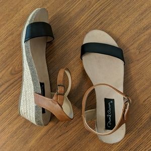 Black and Camel leather sandals wedges